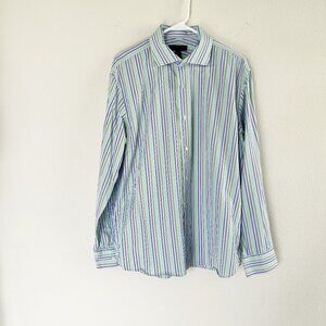 Express Design Studio Shirt Mens Size L Blue Striped Button Up Classic Fit